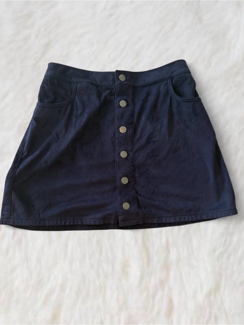 Express Navy Button-Front Mini Skirt